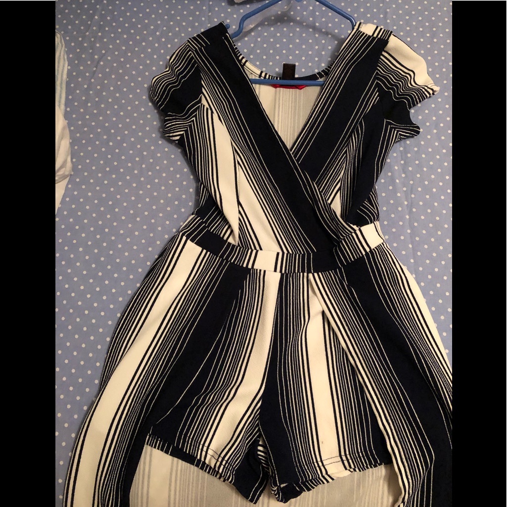 Blue And White Romper
